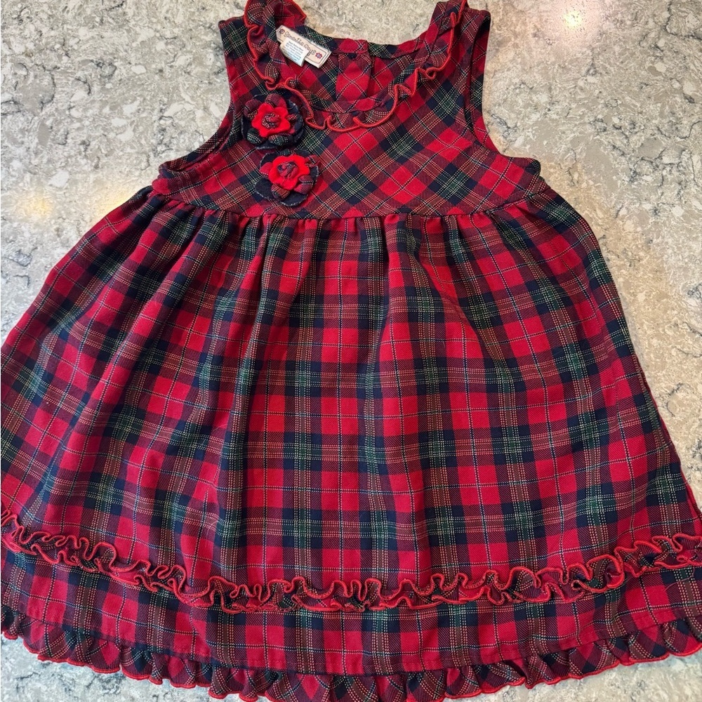Samantha Says Plaid Red and black Girls Dress Floral Accents 4
